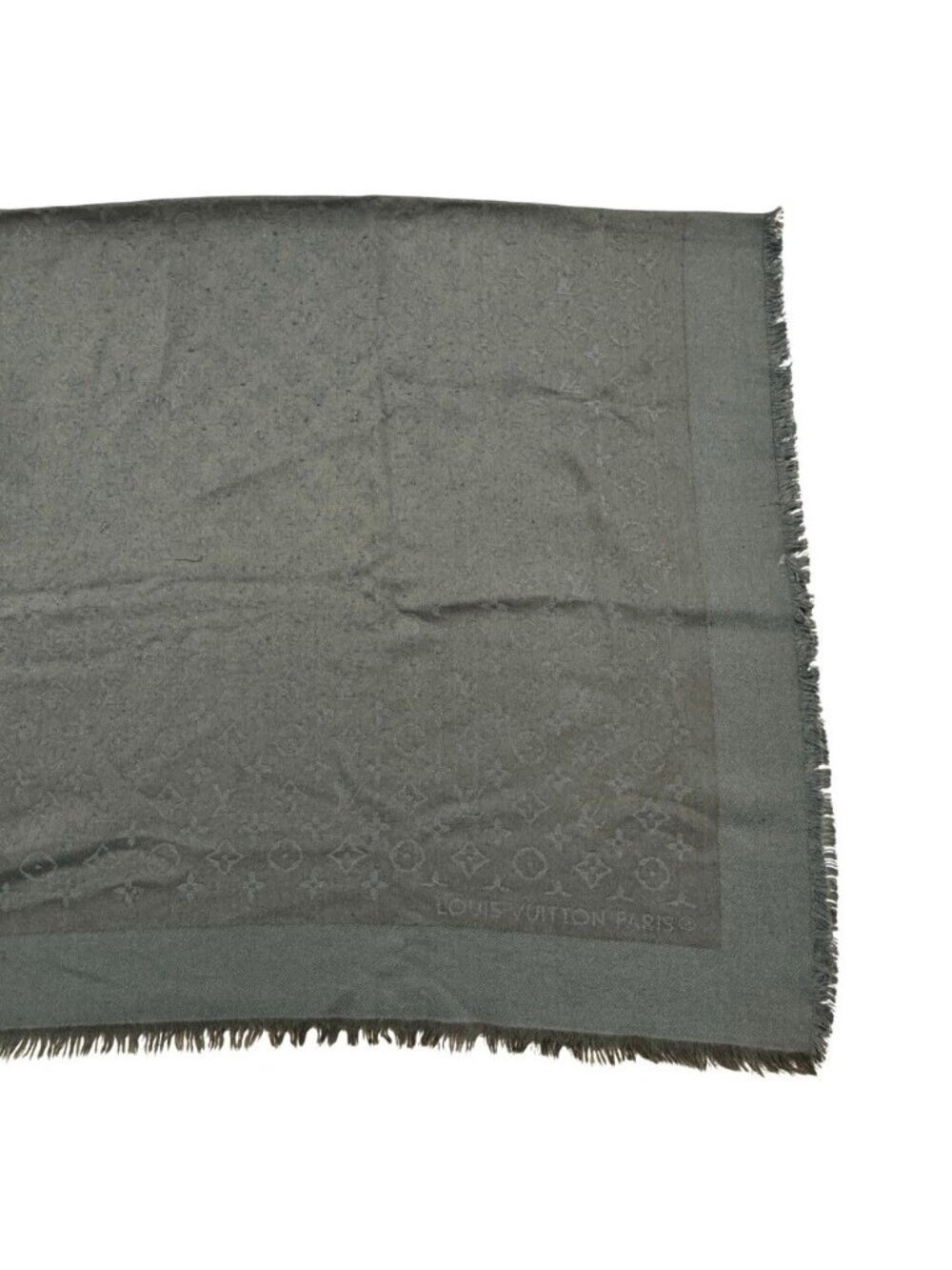 Louis Vuitton Shawl Monogram Shine Silk Gray Scarf
